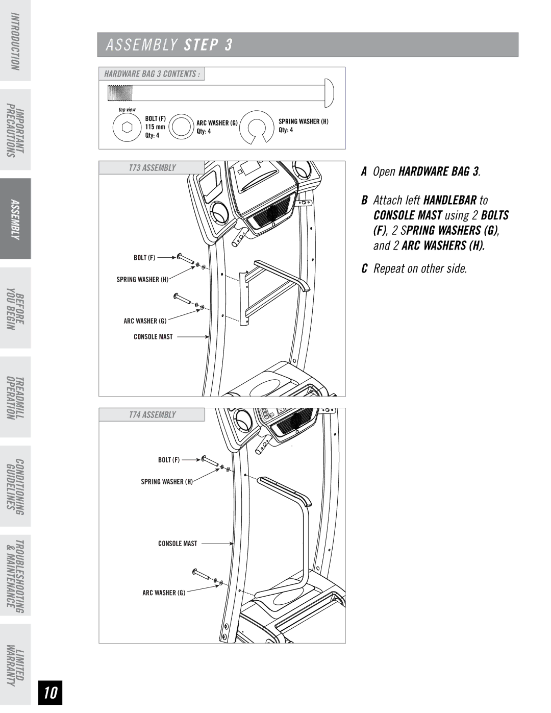 Horizon Fitness T73, T74 manual Repeat on other side 