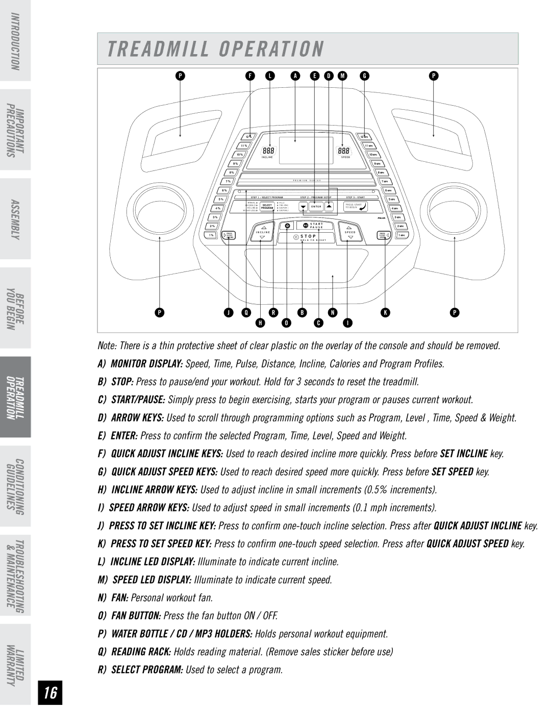 Horizon Fitness T73, T74 manual Treadmill Operation 