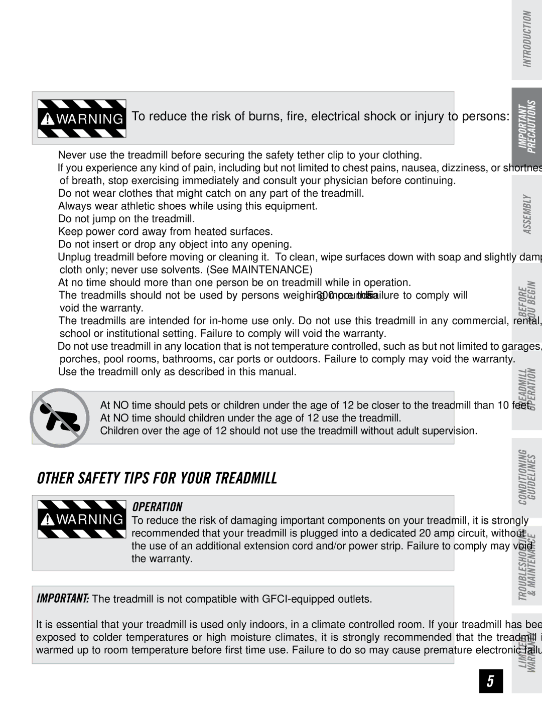 Horizon Fitness T82 Operation, Use the treadmill only as described in this manual 