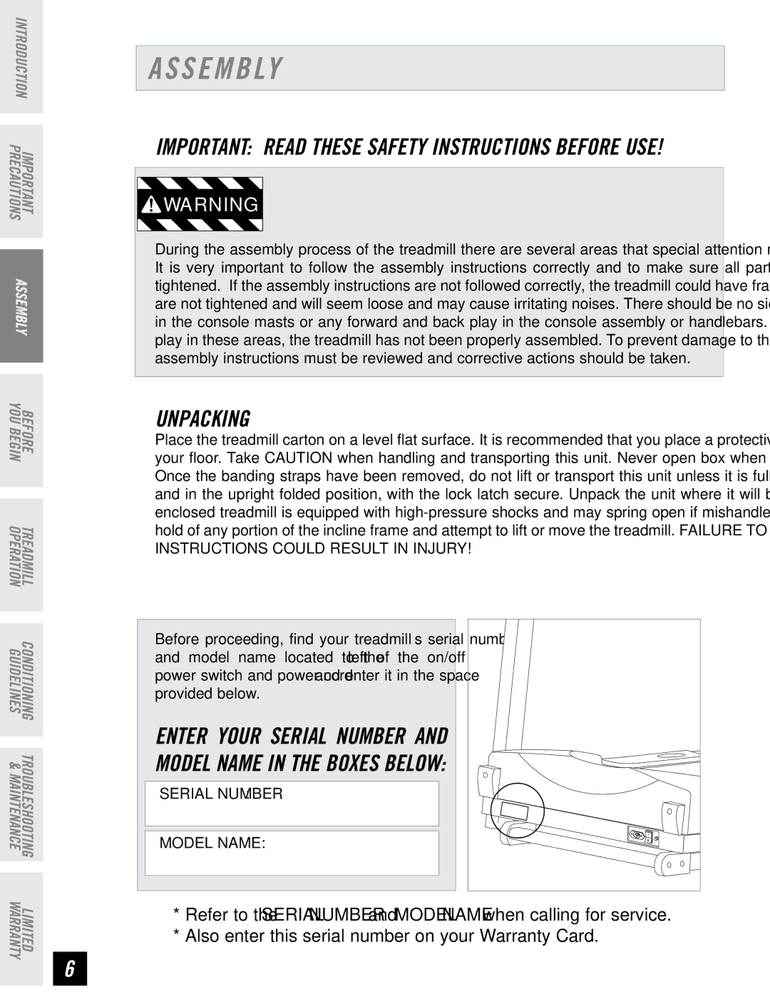 Horizon Fitness T82 manual S E M B Ly, Unpacking 