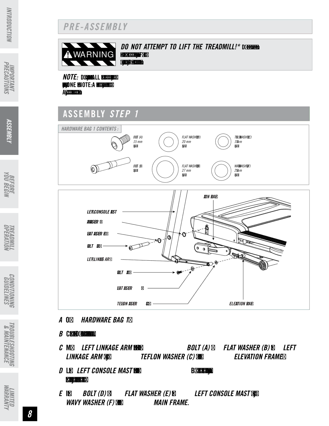 Horizon Fitness T82 manual S E M B LY Step 