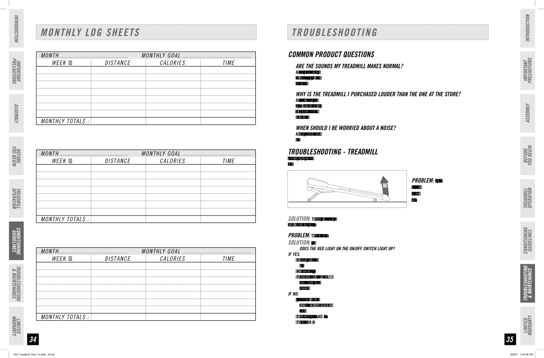 Horizon Fitness T84 manual Common Product Questions, Troubleshooting Treadmill 