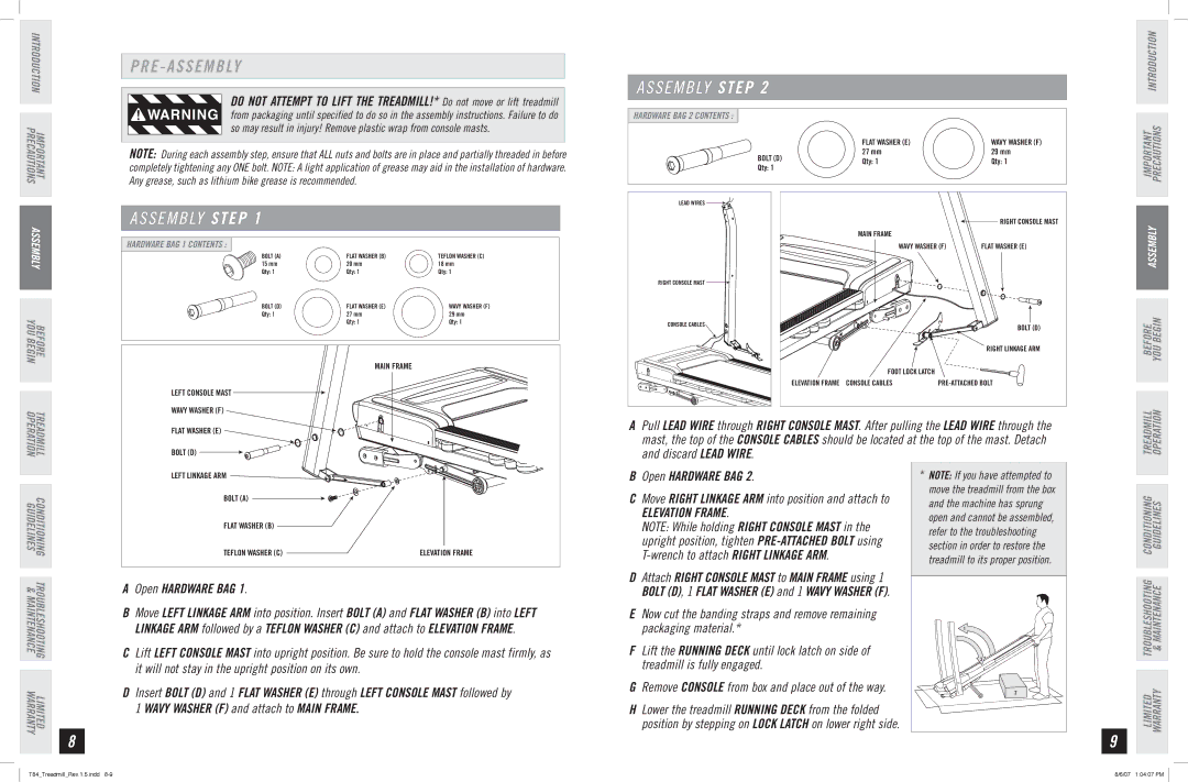 Horizon Fitness T84 manual Elevation Frame 