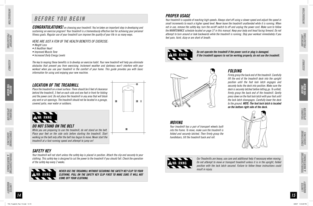 Horizon Fitness T84 manual Before YOU Begin 