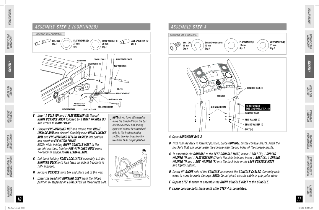 Horizon Fitness T92 manual S E M B Ly C O N T I N U E D 