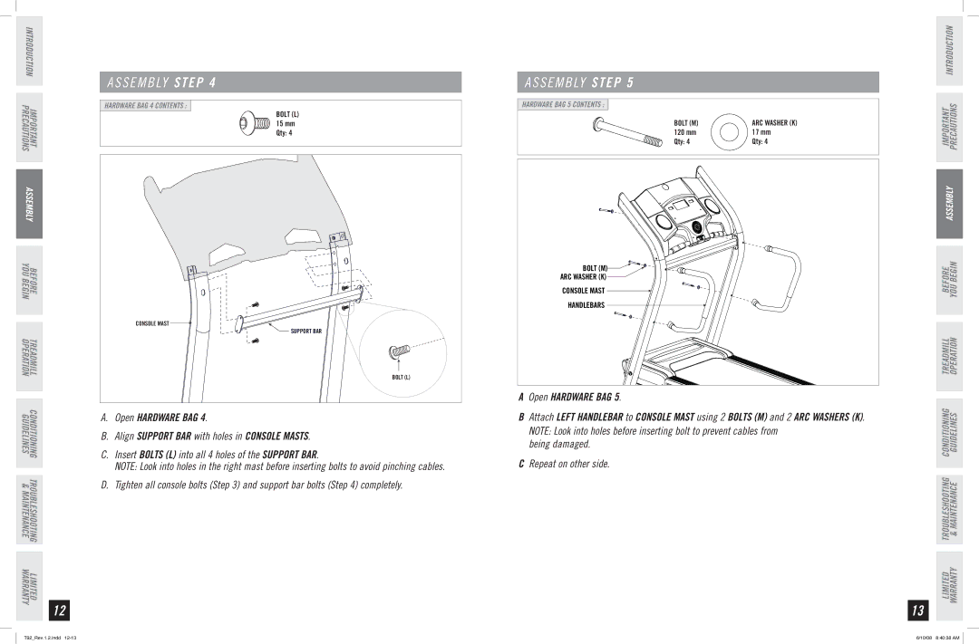 Horizon Fitness T92 manual Being damaged Repeat on other side 