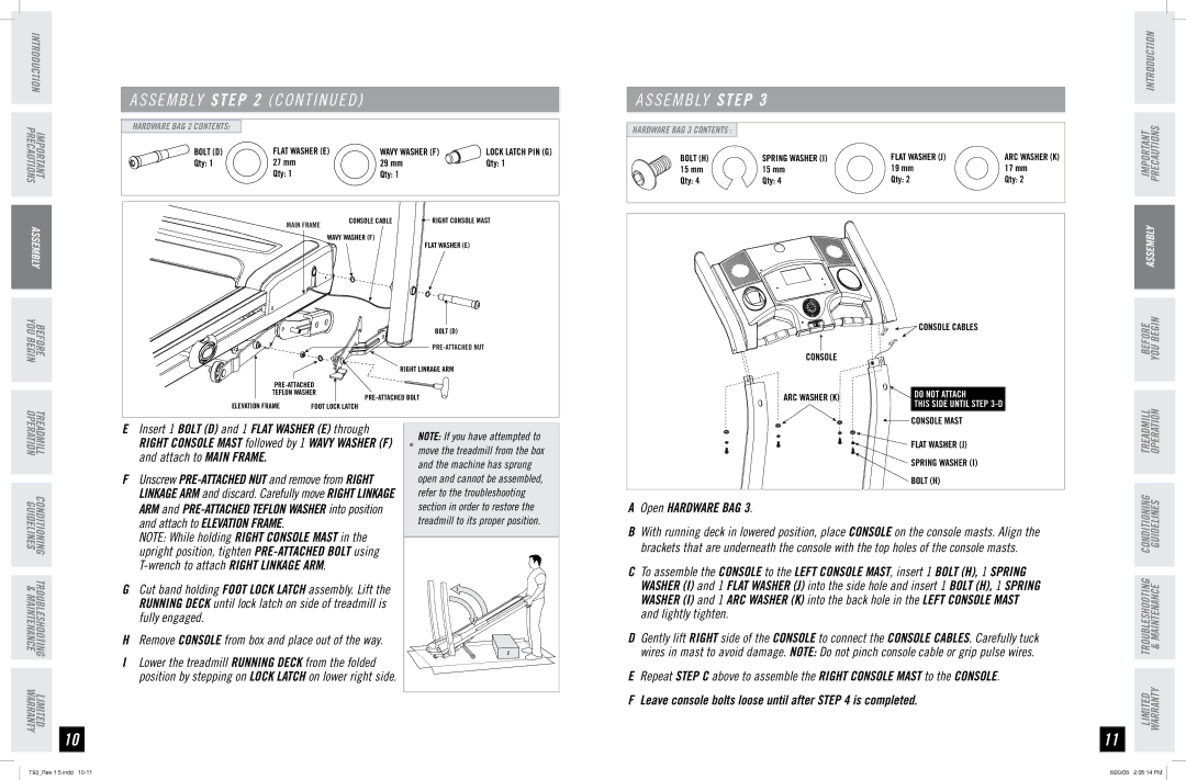 Horizon Fitness T93 manual S E M B Ly C O N T I N U E D, Remove console from box and place out of the way 