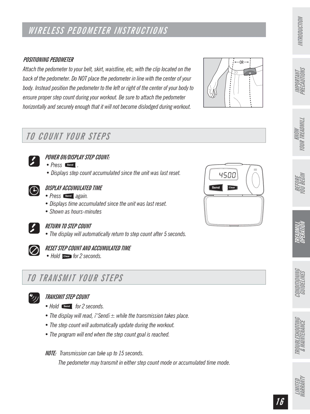 Horizon Fitness Ti 10K manual To Count Your Steps, To Transmit Your Steps 