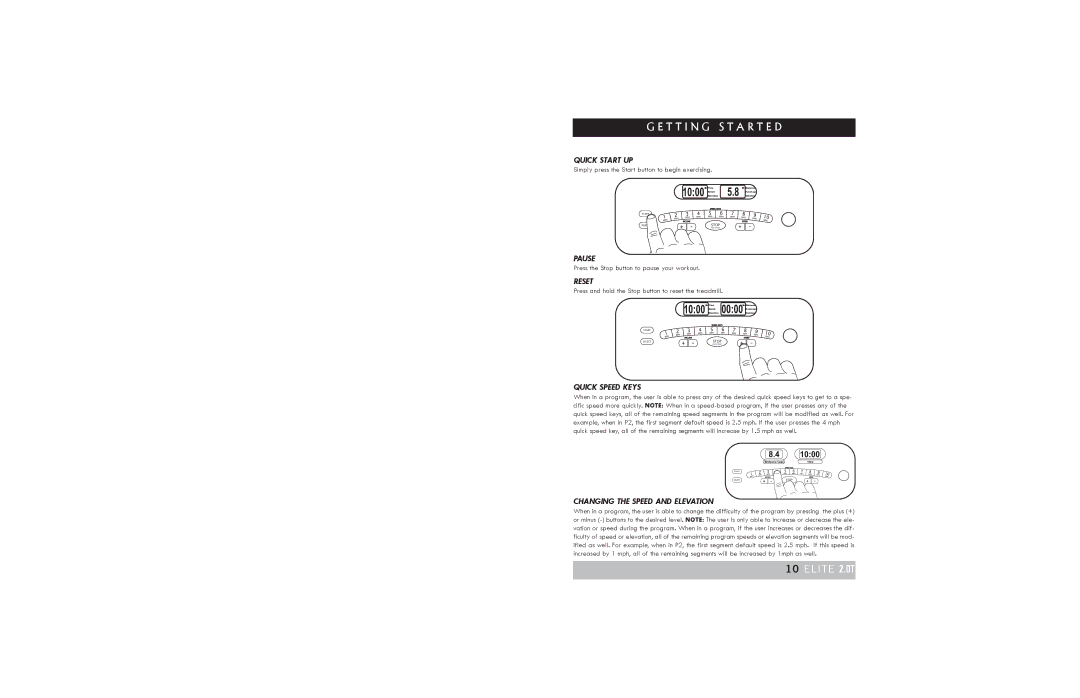 Horizon Fitness TREADMILL ELITE manual T T I N G S T a R T E D 