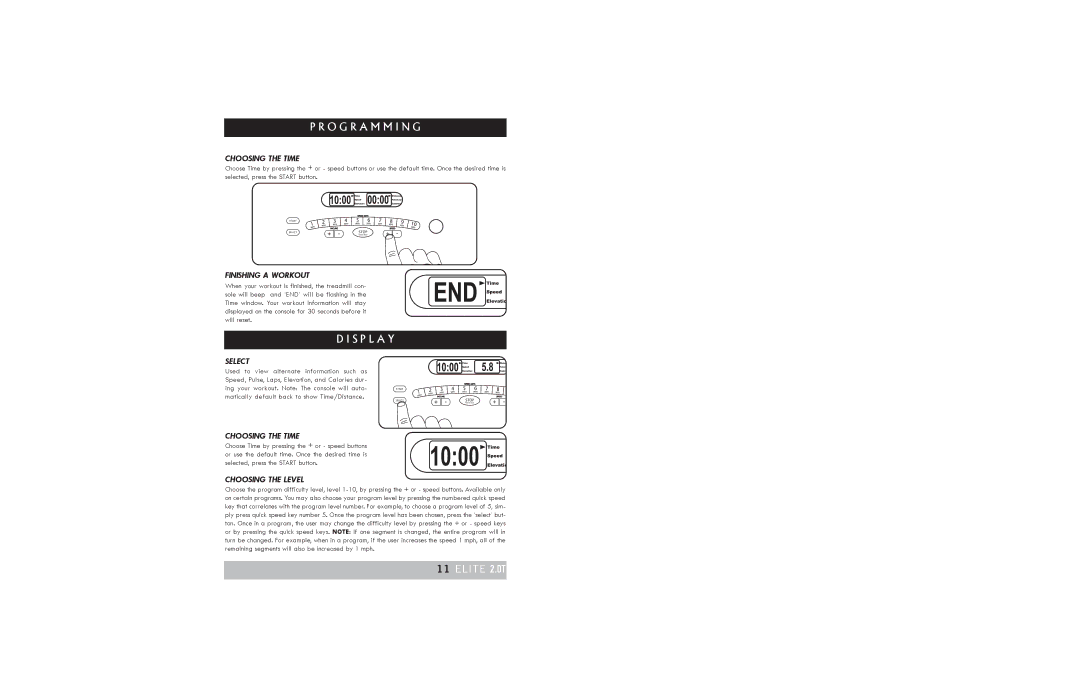 Horizon Fitness TREADMILL ELITE manual O G R a M M I N G, S P L a Y 