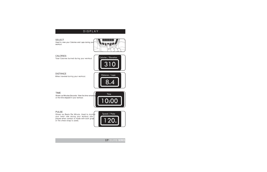 Horizon Fitness TREADMILL ELITE manual Time, Pulse 