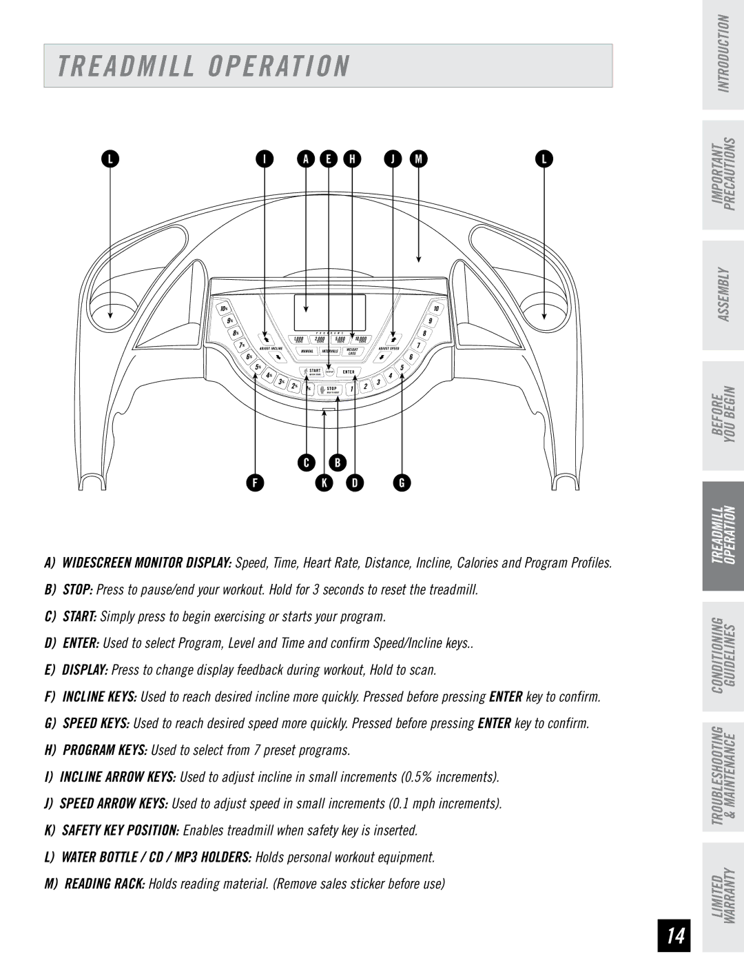 Horizon Fitness WT751 manual Treadmill Operation 