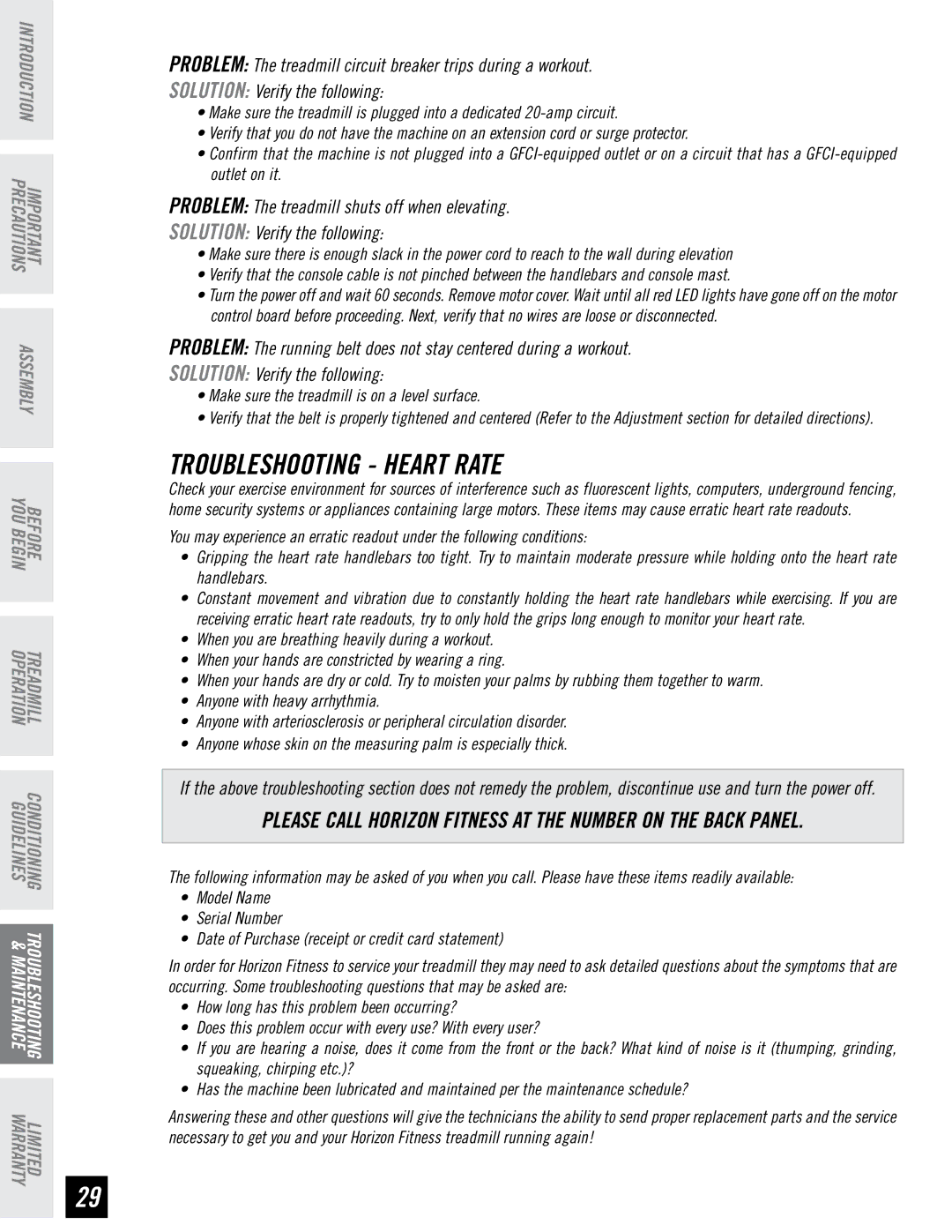 Horizon Fitness WT751 manual Troubleshooting Heart Rate, Make sure the treadmill is on a level surface 