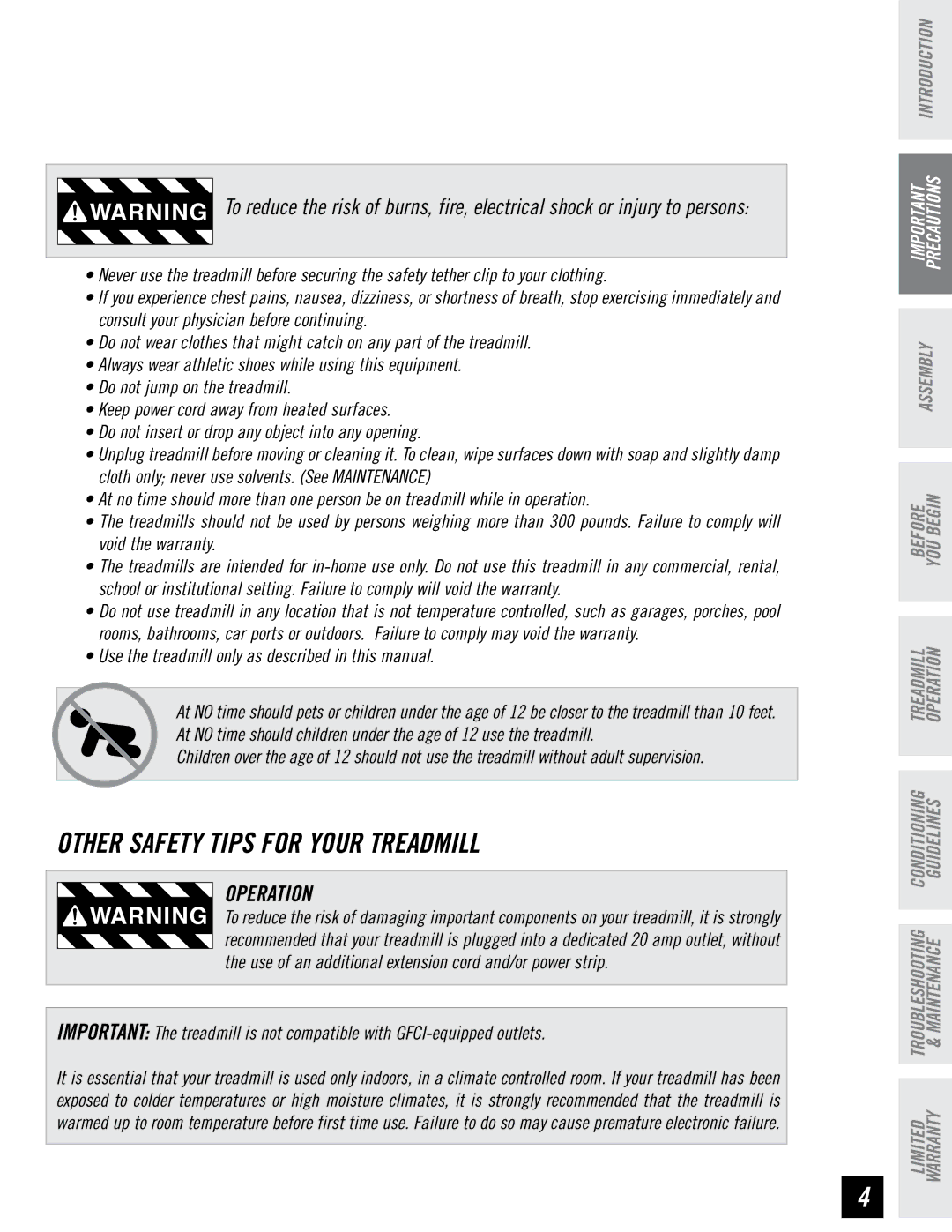 Horizon Fitness WT751 Operation, Use the treadmill only as described in this manual 