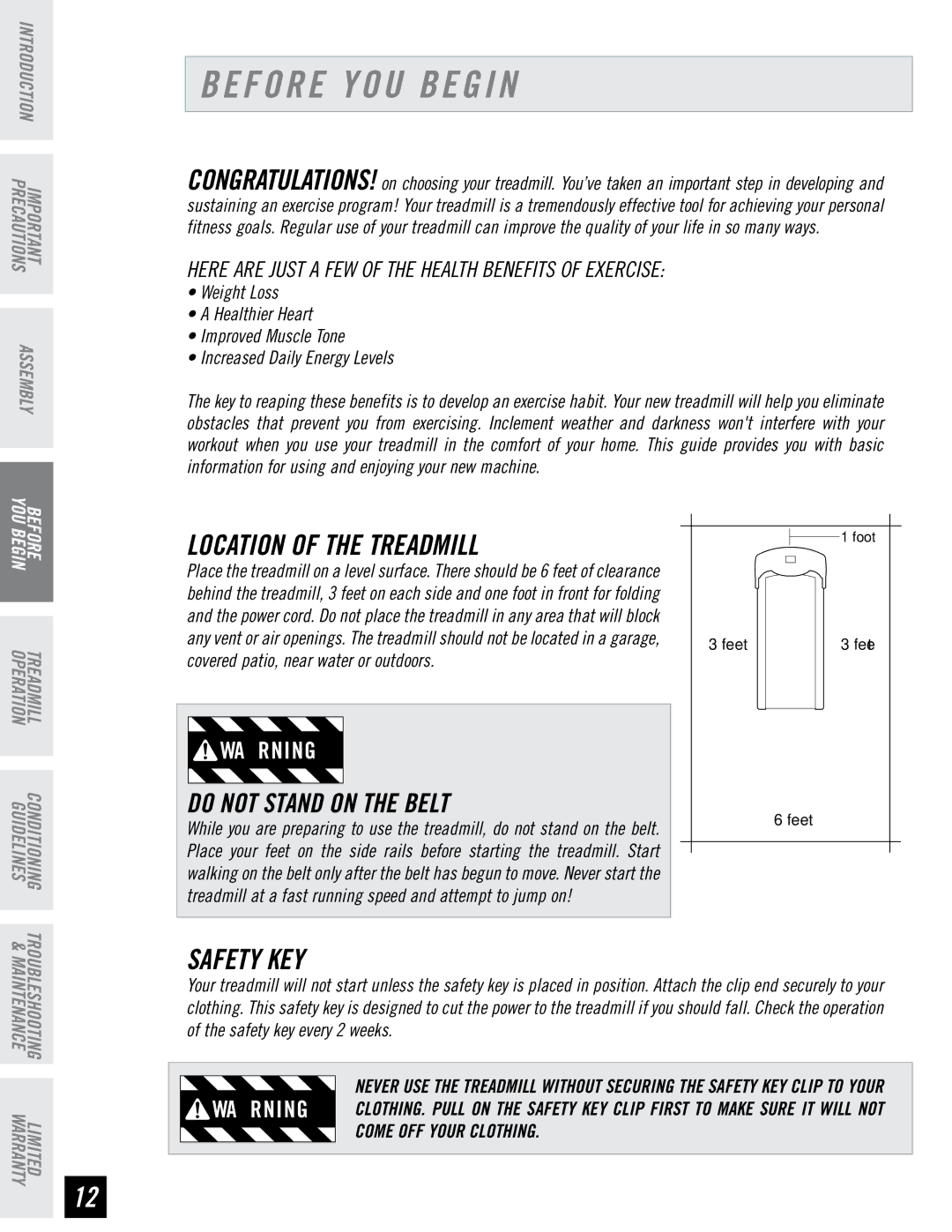 Horizon Fitness WT951 manual Before YOU Begin, Location of the Treadmill, Safety KEY 