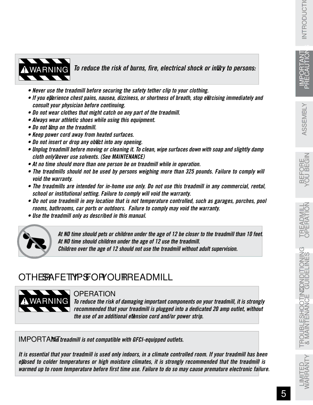 Horizon Fitness WT951 Operation, Use the treadmill only as described in this manual 