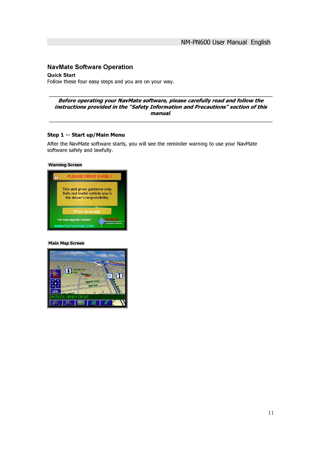 Horizon Navigation NM-PN600 manual NavMate Software Operation 