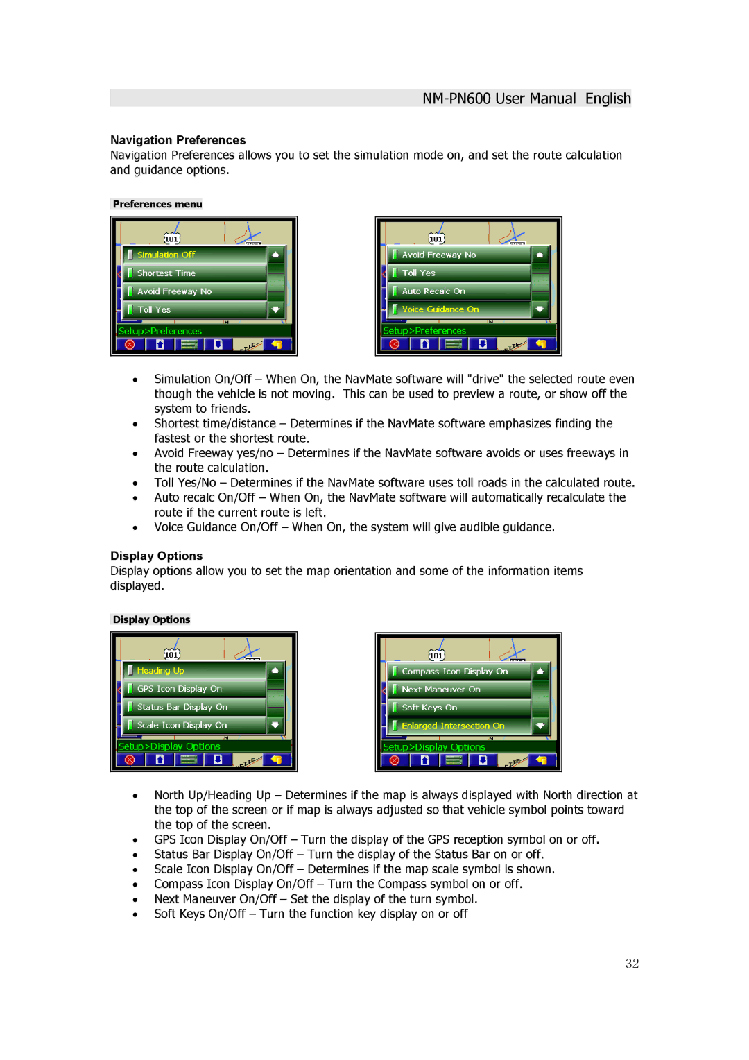 Horizon Navigation NM-PN600 manual Preferences menu 