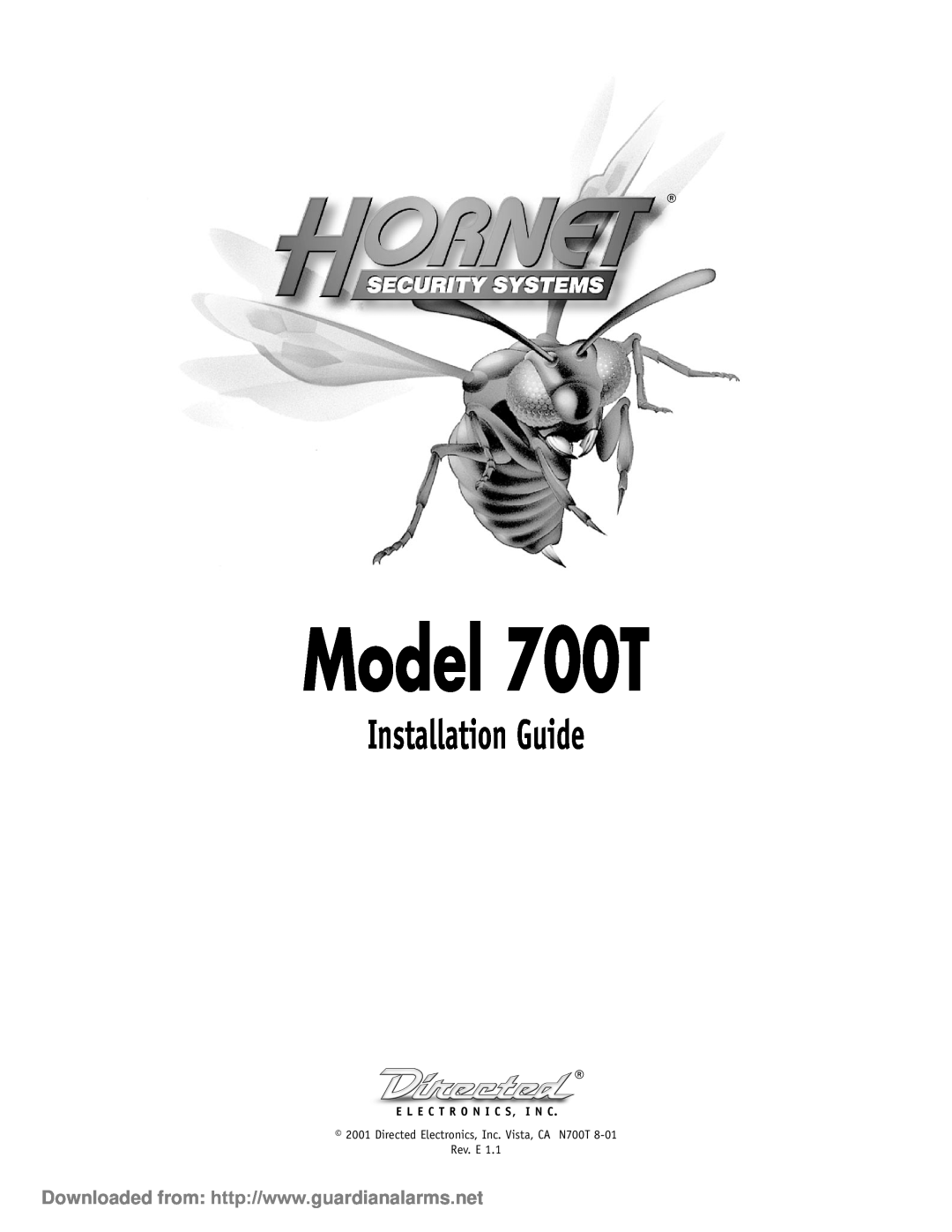 Hornet Car Security manual Installation Guide, Model 700T, Directed Electronics, Inc. Vista, CA N700T Rev. E 