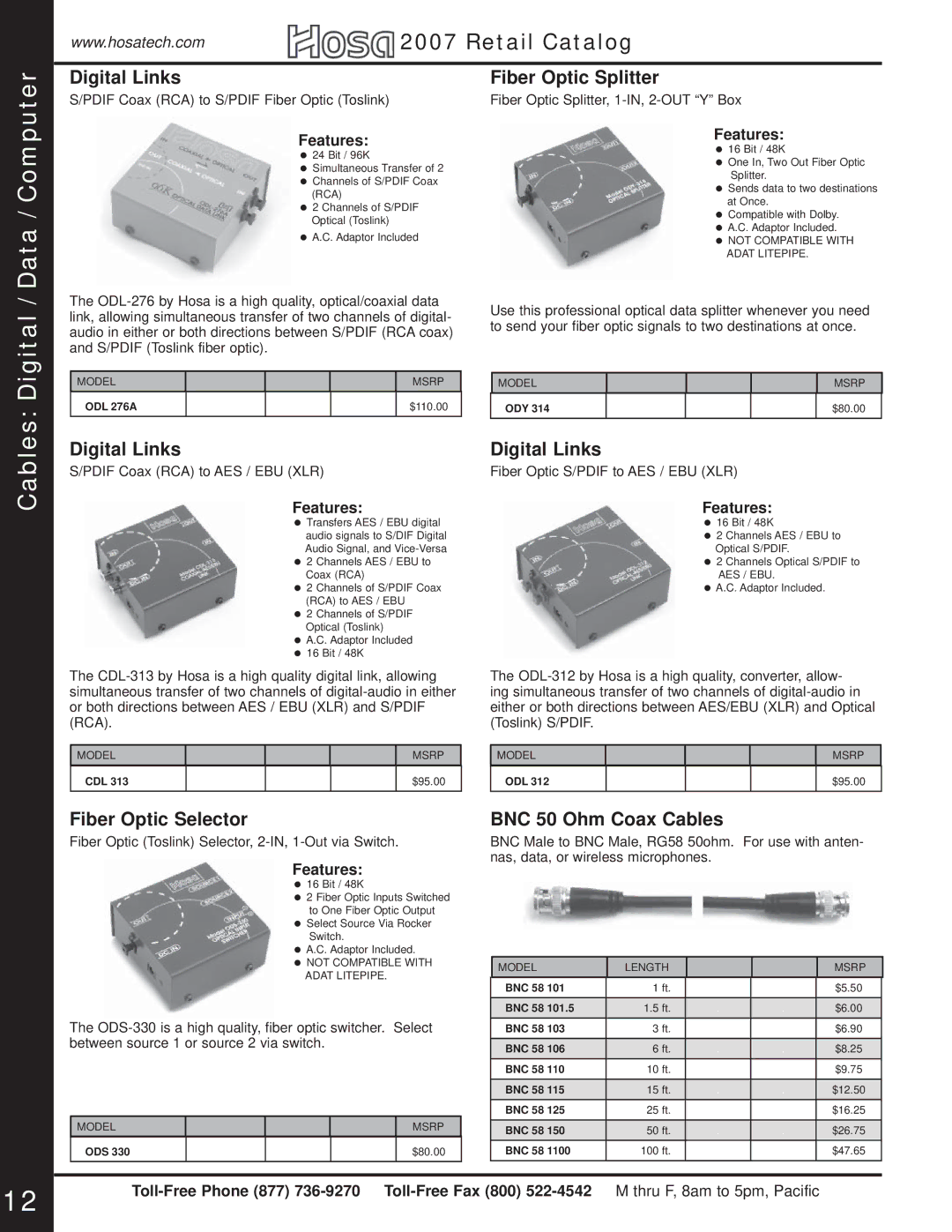 Hosa Technology Audio Digital Solutions manual Data / Computer, Cables Digital 