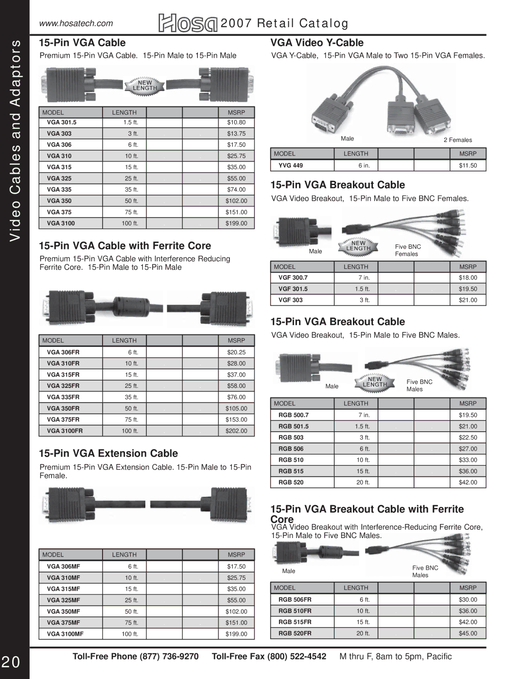 Hosa Technology Audio Digital Solutions manual Adaptors, Video Cables 