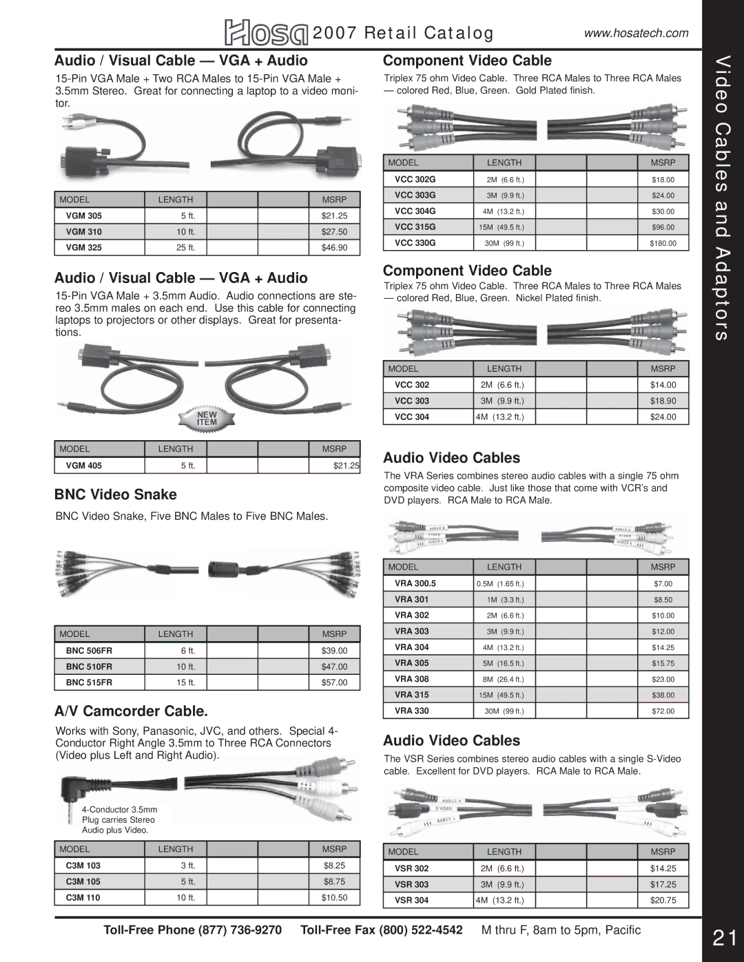 Hosa Technology Audio Digital Solutions manual Audio / Visual Cable VGA + Audio, Component Video Cable, BNC Video Snake 