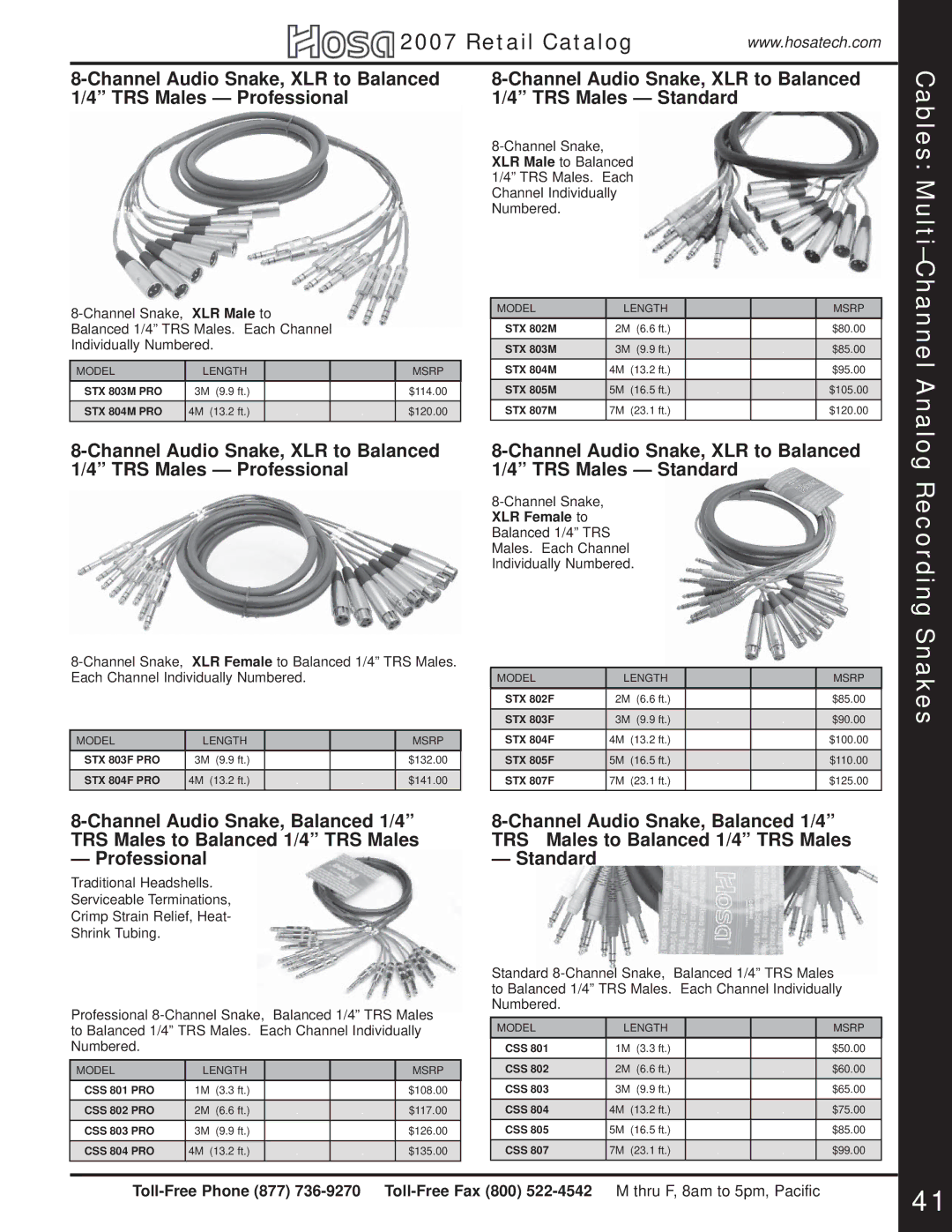 Hosa Technology Audio Digital Solutions manual Cables Multi-Channel Analog Recording Snakes, Channel Snake 