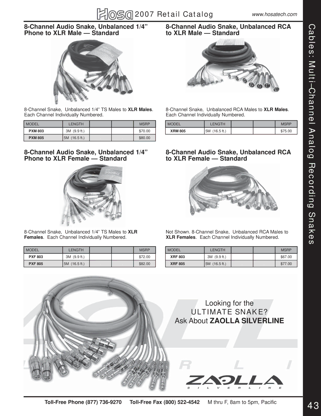 Hosa Technology Audio Digital Solutions Cables Multi-Channel, Channel Audio Snake, Unbalanced RCA to XLR Female Standard 