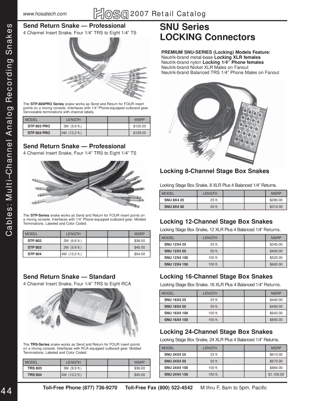 Hosa Technology Audio Digital Solutions manual Recording Snakes, Multi-Channel Analog 