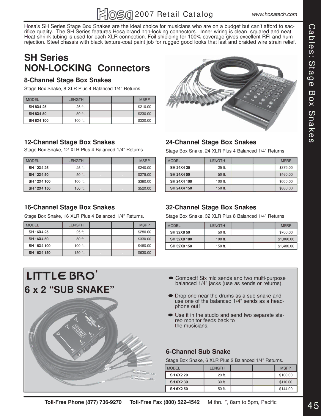 Hosa Technology Audio Digital Solutions manual Channel Stage Box Snakes, Channel Sub Snake 