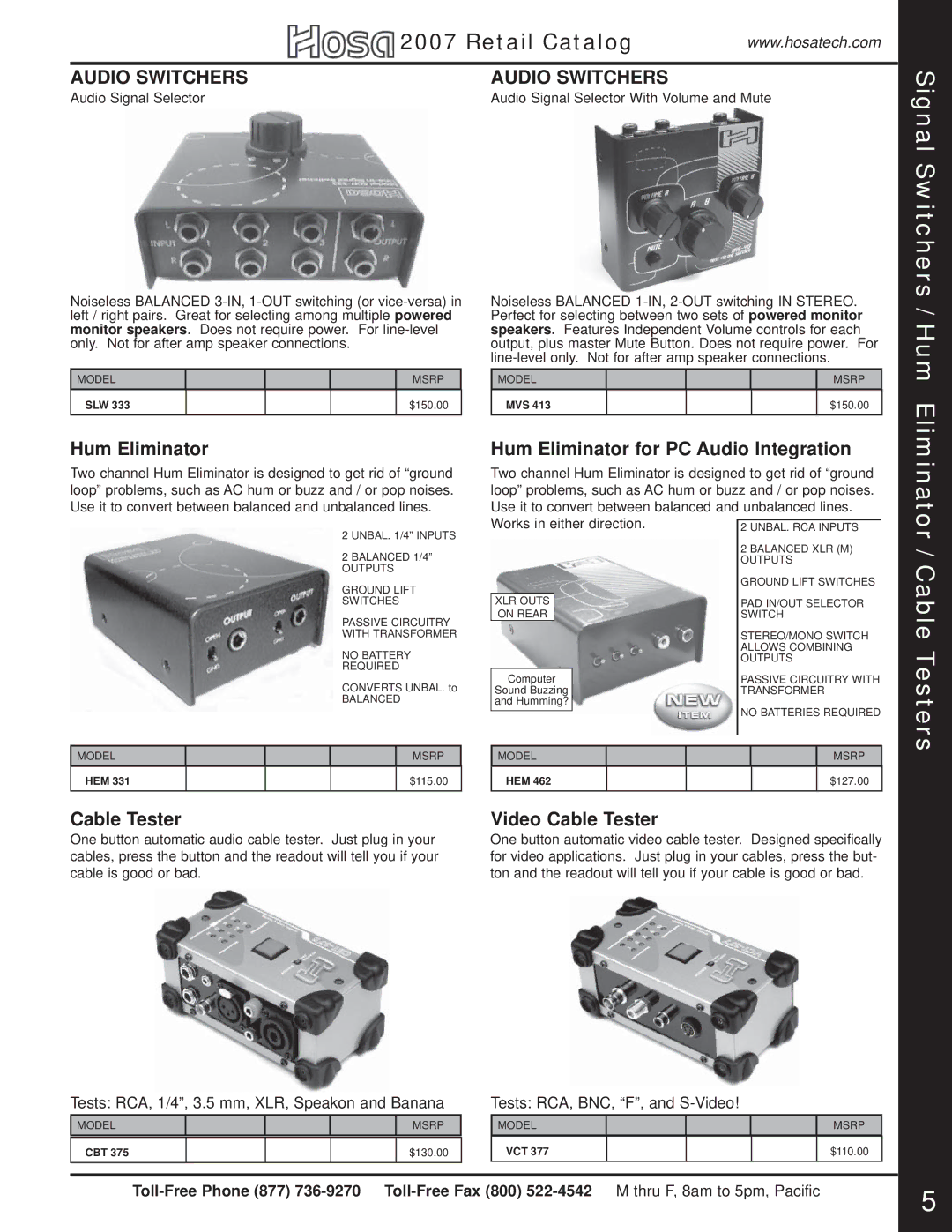 Hosa Technology Audio Digital Solutions manual Signal Switchers / Hum Eliminator / Cable Testers 