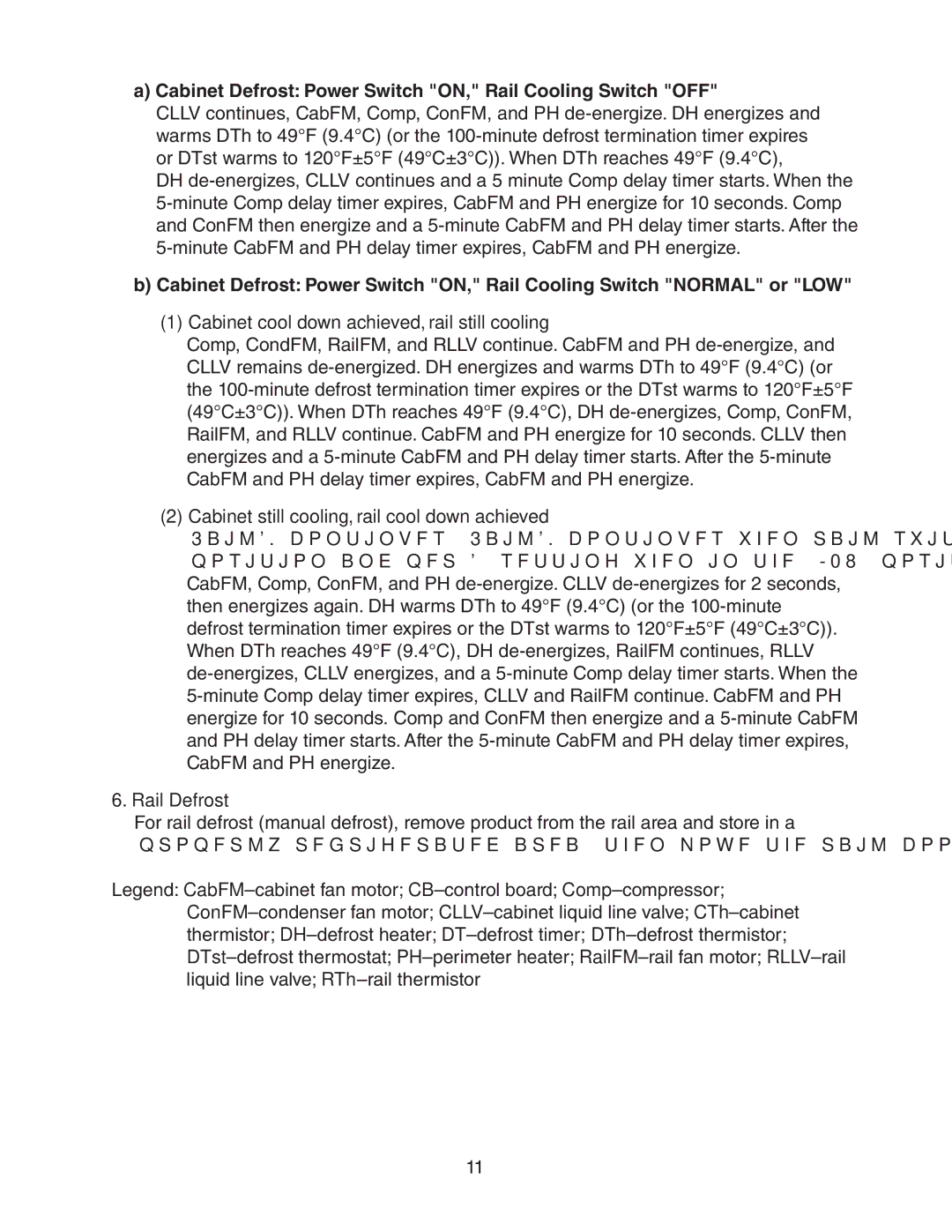 Hoshizaki 73168 service manual Cabinet Defrost Power Switch ON, Rail Cooling Switch OFF, Rail Defrost 