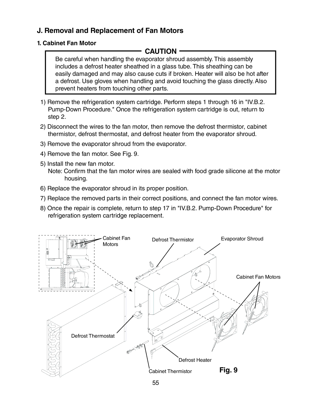 Hoshizaki 73168 service manual Removal and Replacement of Fan Motors, Cabinet Fan Motor 