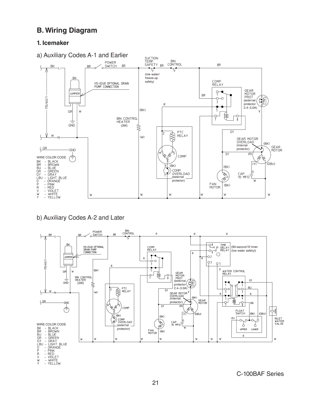 Hoshizaki 73180 service manual Wiring Diagram, Auxiliary Codes A-2 and Later 