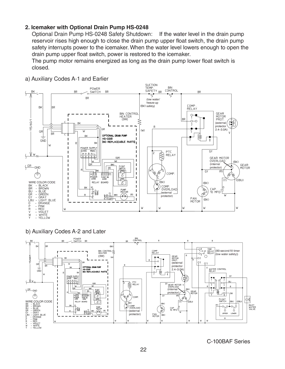 Hoshizaki 73180 service manual Icemaker with Optional Drain Pump HS-0248 