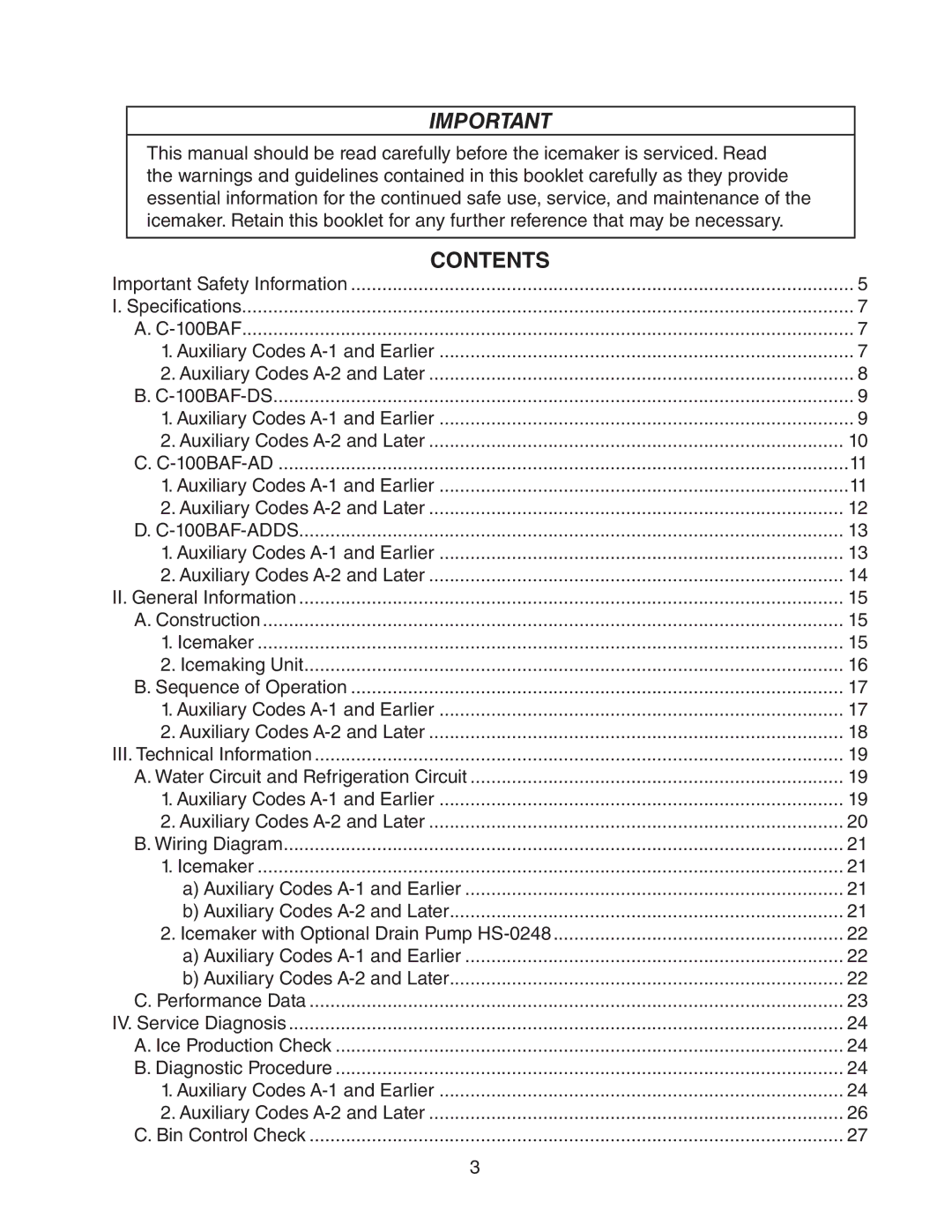 Hoshizaki 73180 service manual Contents 