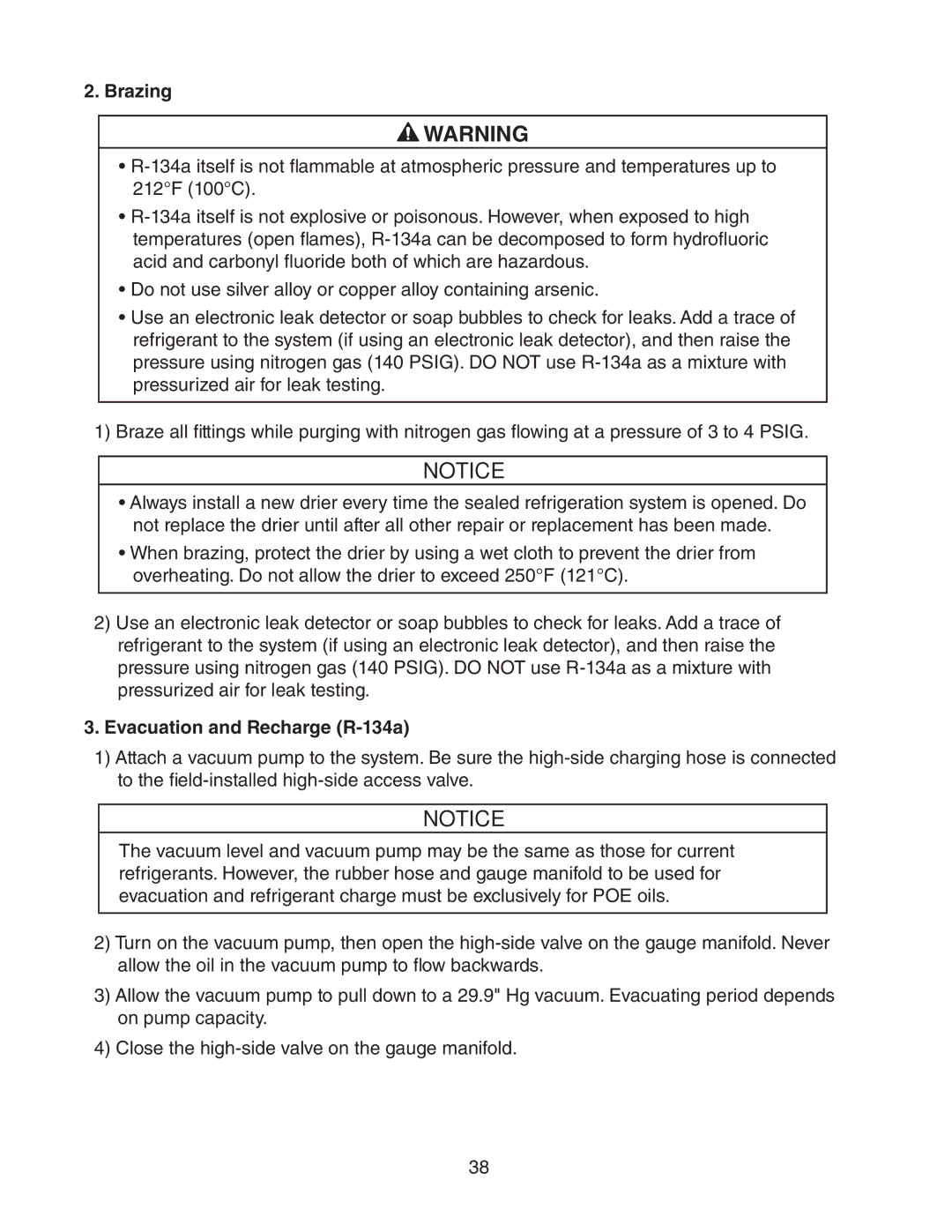 Hoshizaki 73180 service manual Brazing, Evacuation and Recharge R-134a 