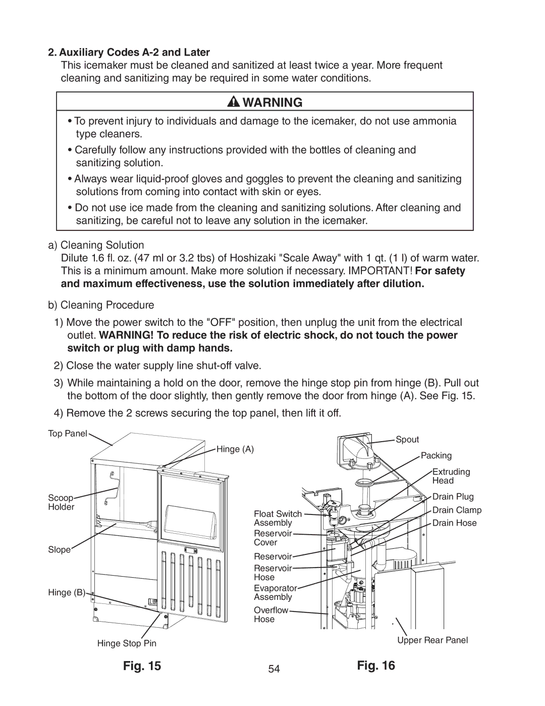 Hoshizaki 73180 service manual Cleaning Solution 