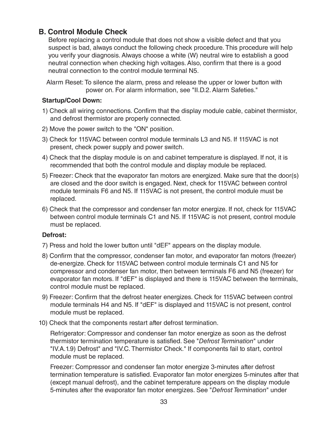 Hoshizaki 73183 service manual Control Module Check, Startup/Cool Down 