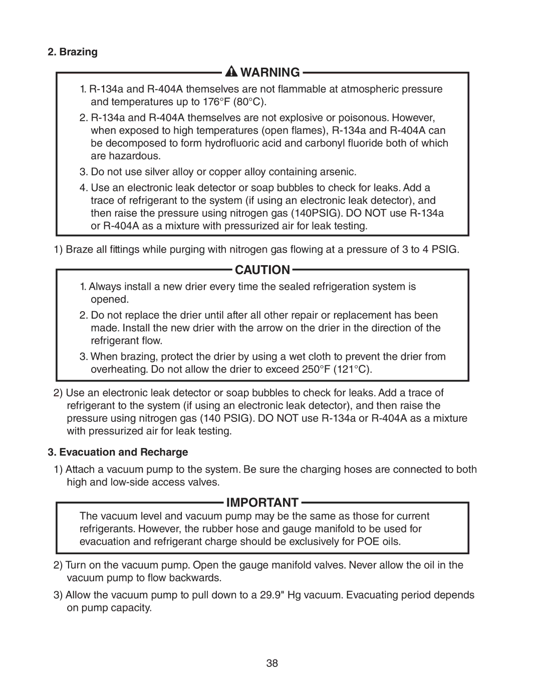 Hoshizaki 73183 service manual Brazing, Evacuation and Recharge 