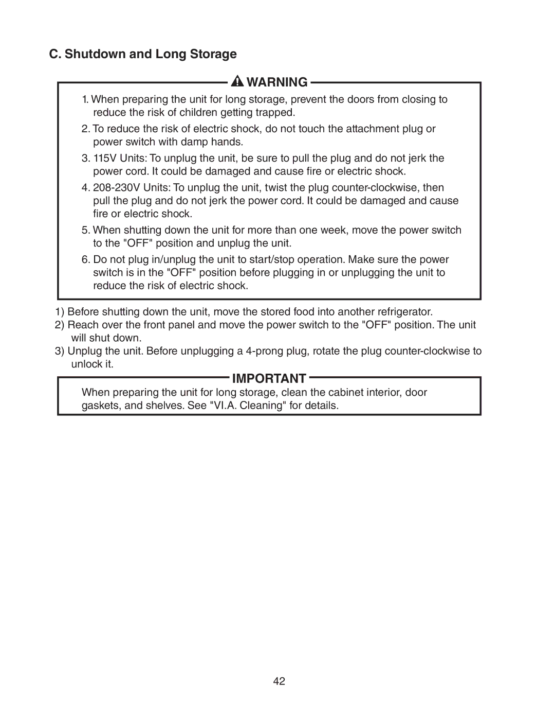 Hoshizaki 73183 service manual Shutdown and Long Storage 