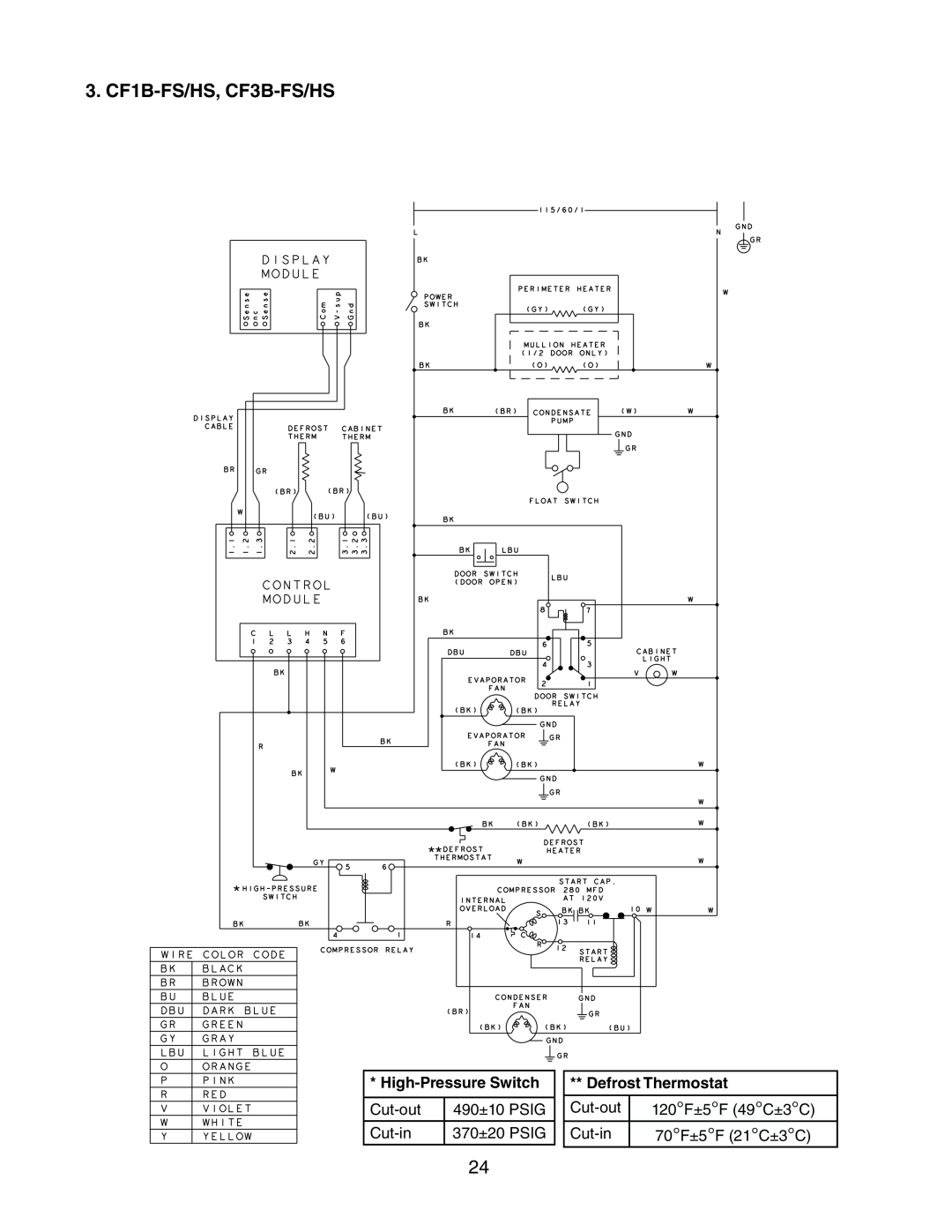 Hoshizaki 73183 service manual 3. CF1B-FS/HS, CF3B-FS/HS, High-Pressure Switch, Defrost Thermostat 