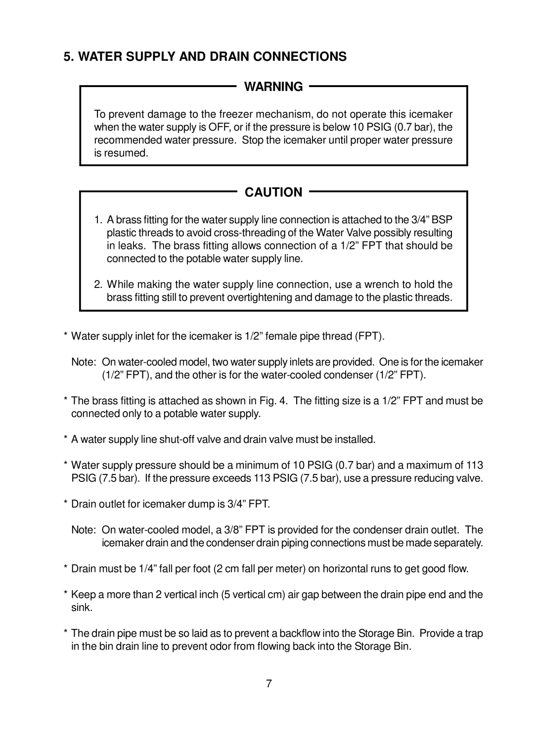 Hoshizaki AM-150BWF, AM-100BAE, AM-150BAF instruction manual Water Supply and Drain Connections 