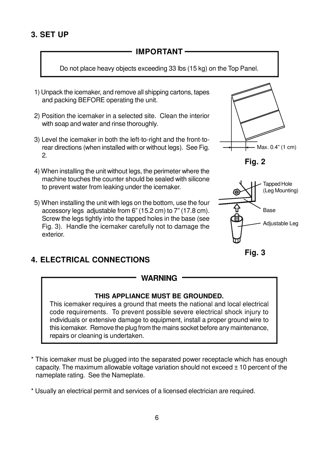 Hoshizaki AM-100BAE, AM-150BWF, AM-150BAF instruction manual Set Up, Electrical Connections Warning 