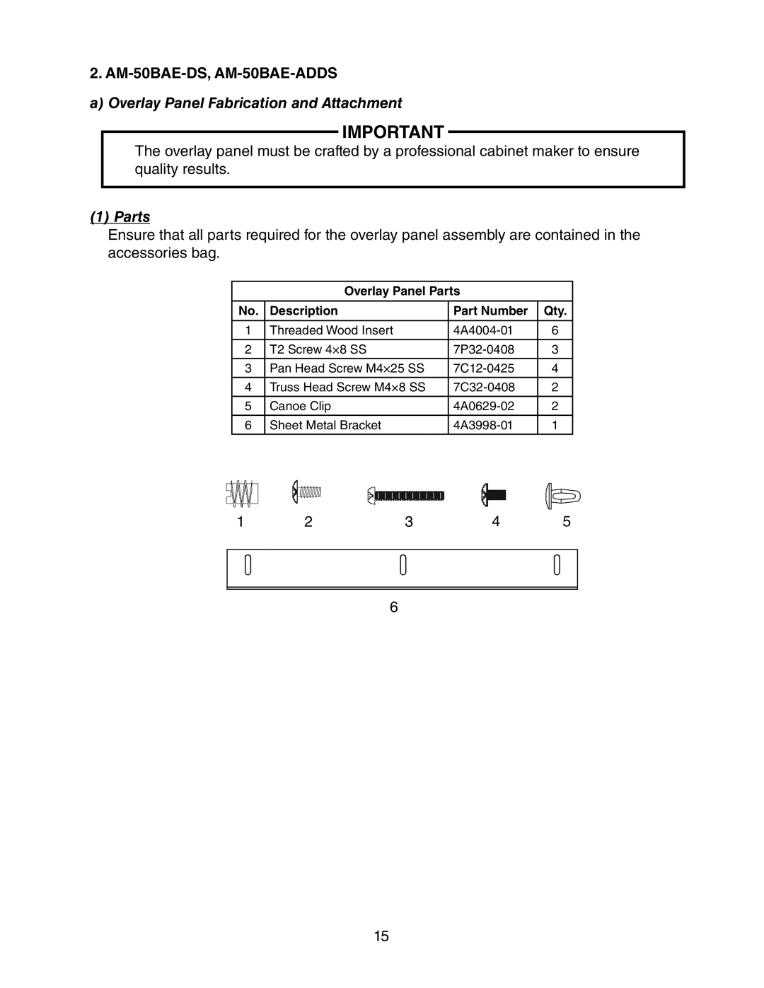 Hoshizaki AM-50BAE-ADDS, AM-50BAE-DS instruction manual Overlay Panel Fabrication and Attachment, Parts 