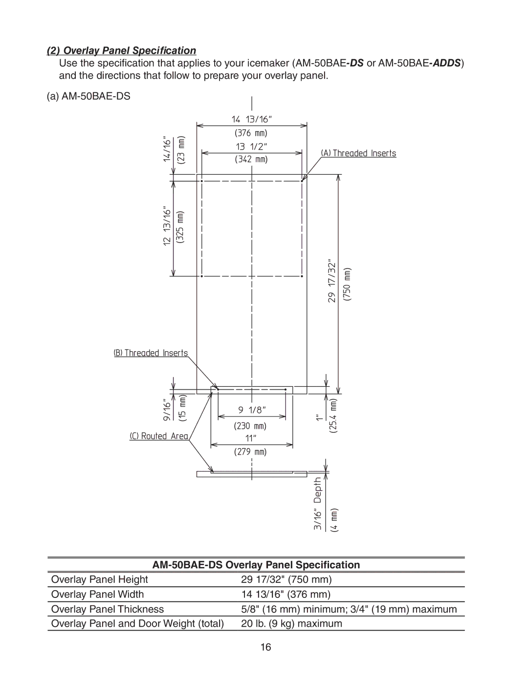 Hoshizaki AM-50BAE-ADDS instruction manual AM-50BAE-DS Overlay Panel Specification 