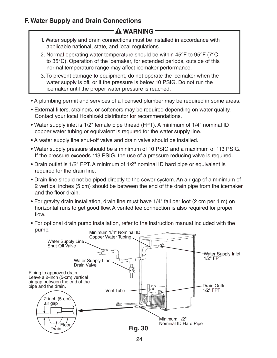 Hoshizaki AM-50BAE-ADDS, AM-50BAE-DS instruction manual Water Supply and Drain Connections 