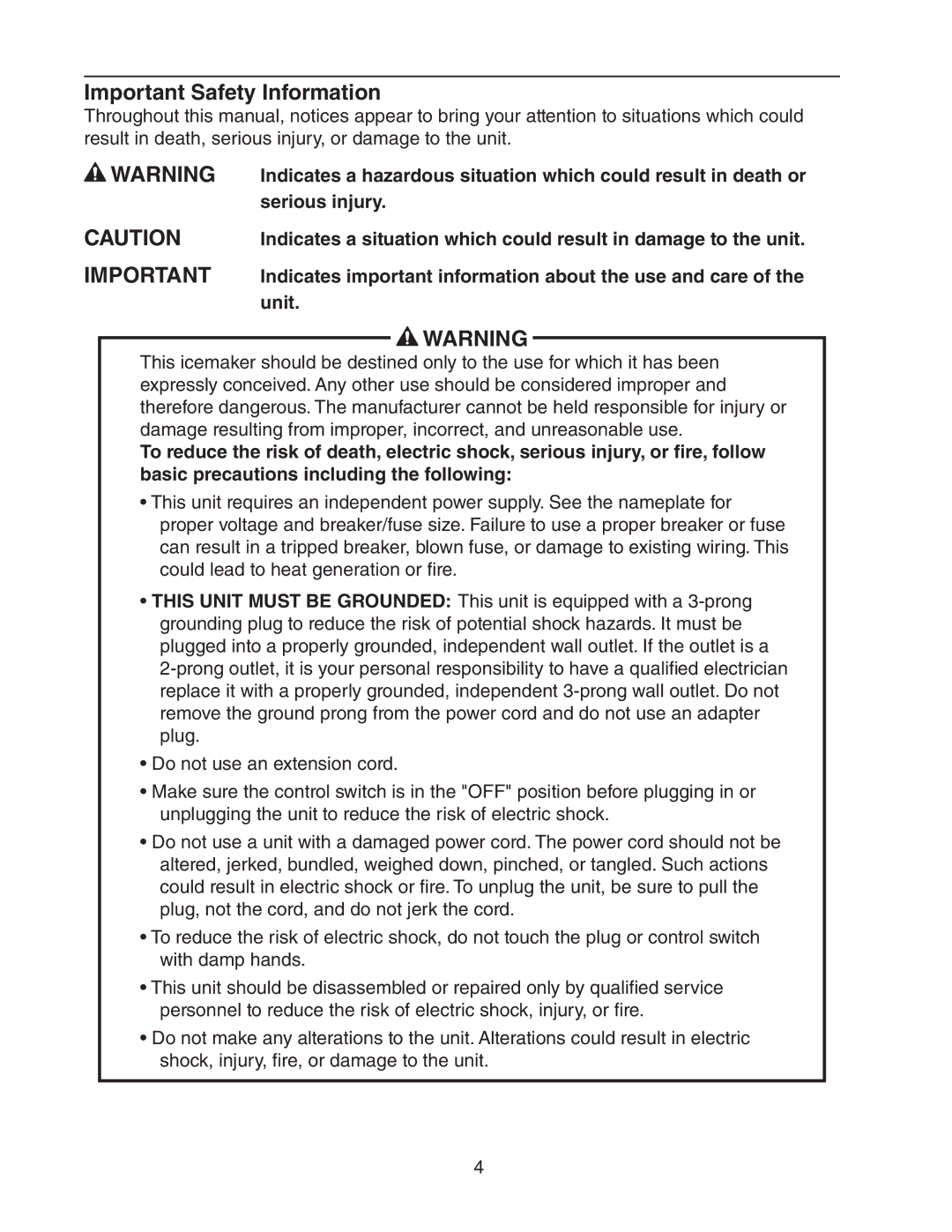 Hoshizaki AM-50BAE-ADDS, AM-50BAE-DS instruction manual Important Safety Information, Serious injury, Unit 