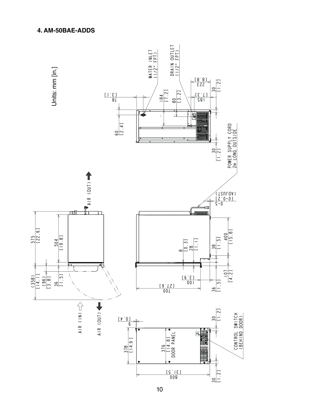 Hoshizaki AM-50BAE-ADDS, AM-50BAE-DS instruction manual Units mm in 