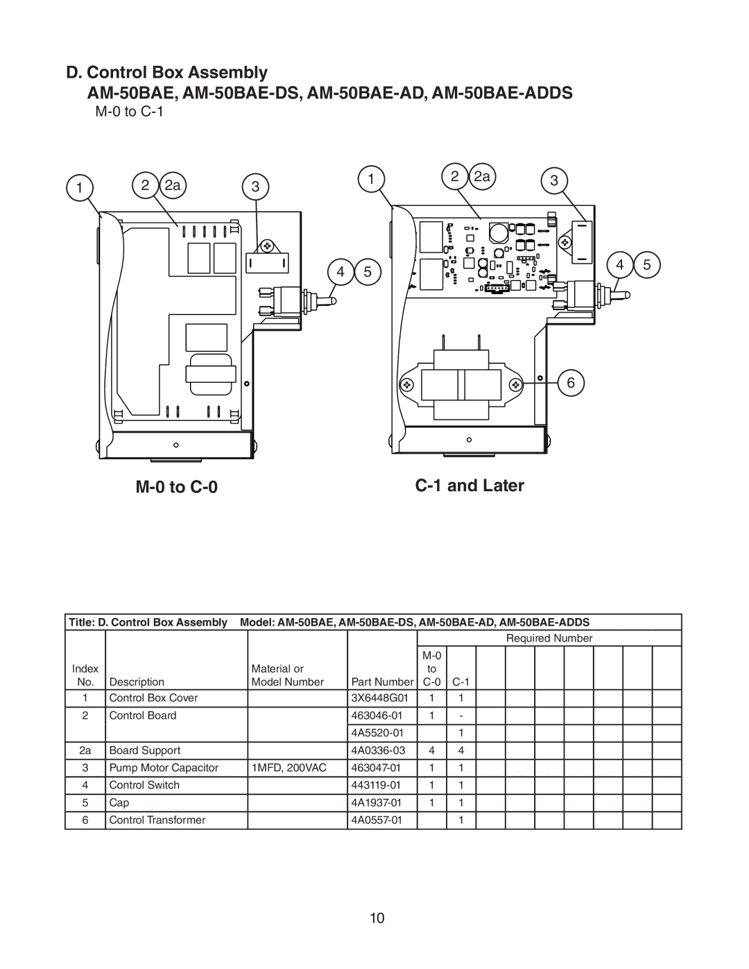 Hoshizaki AM-50BAE-ADDS, AM-50BAE-DS manual Control Box Assembly, To C-0 Later, To C-1 